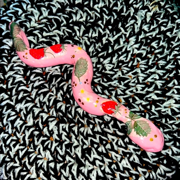 Other - Pink Decorative handmade ceramic strawberry snake decor